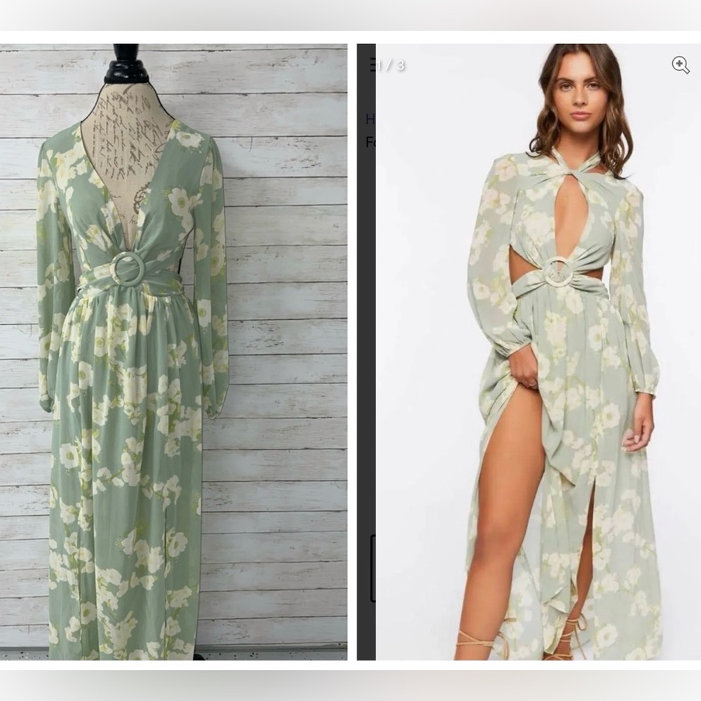 NWT! F21 Sage Green Floral Cutout Maxi Dress- Small
